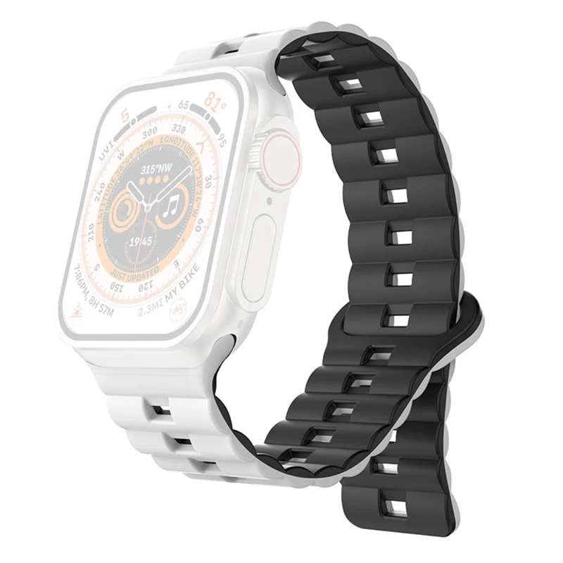 Apple Watch Series 41mm - 40mm - 38mm Universal Watch Band Magnetic Flexible Strap - Grey+Black