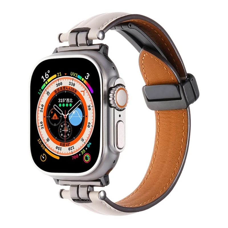 Apple Watch Series 41mm - 40mm - 38mm Universal Watch Band Crazy Horse Texture Strap - Ginger+Black Buckle Buckle