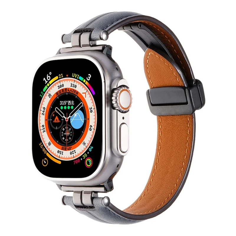Apple Watch Series 41mm - 40mm - 38mm Universal Watch Band Crazy Horse Texture Strap - Ginger+Black Buckle Buckle