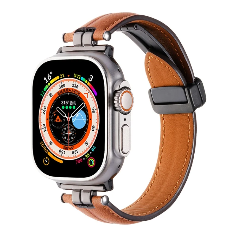Apple Watch Series 41mm - 40mm - 38mm Universal Watch Band Crazy Horse Texture Strap - Ginger+Black Buckle Buckle