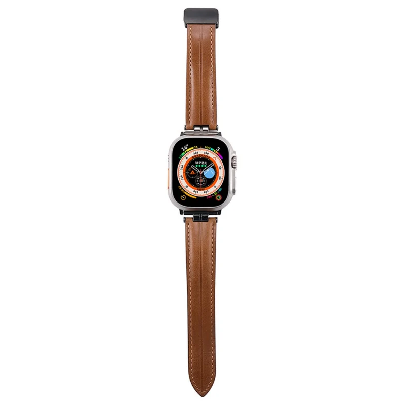 Apple Watch Series 41mm - 40mm - 38mm Universal Watch Band Crazy Horse Texture Strap - Ginger+Black Buckle Buckle