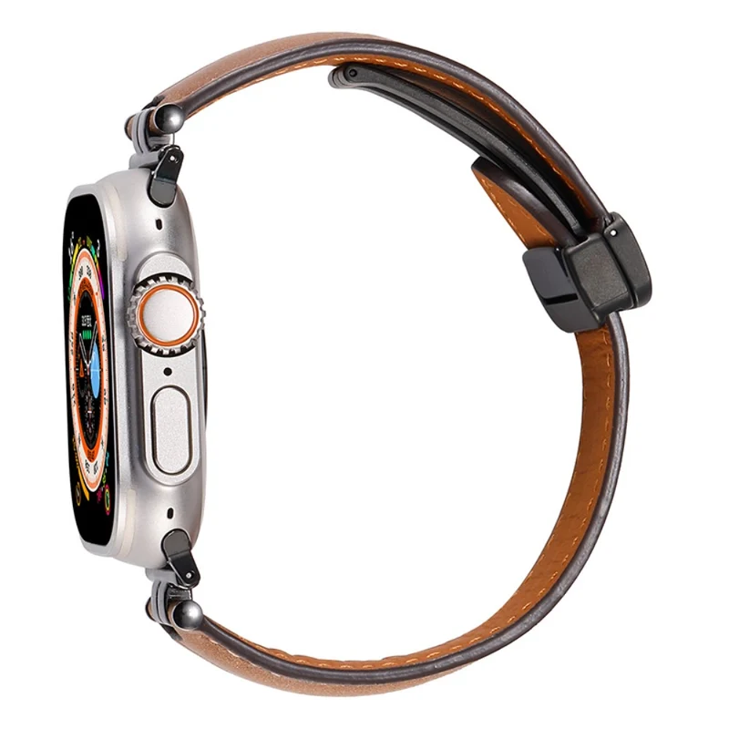 Apple Watch Series 41mm - 40mm - 38mm Universal Watch Band Crazy Horse Texture Strap - Ginger+Black Buckle Buckle