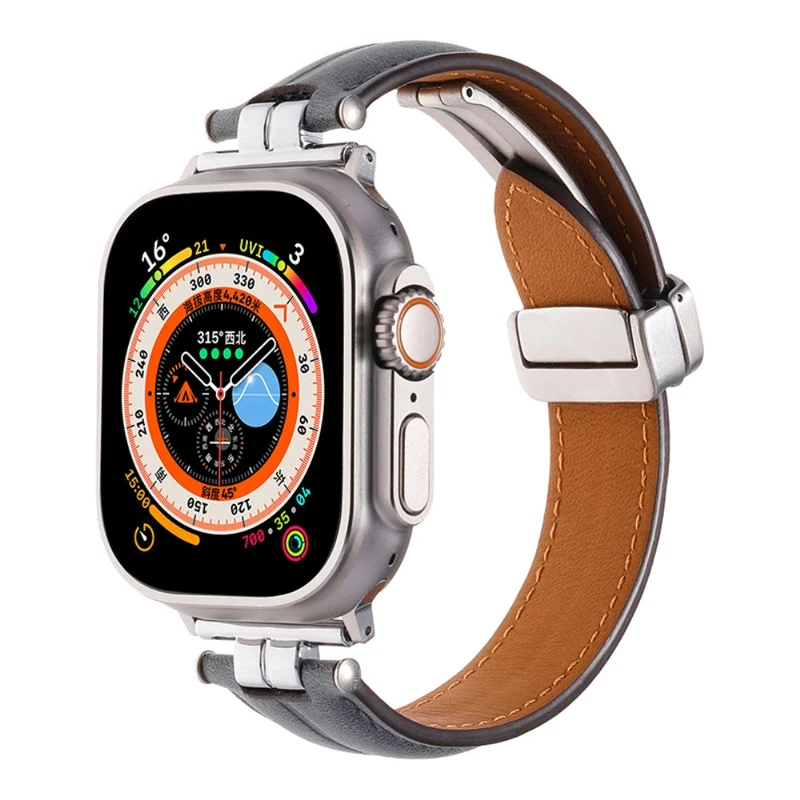 Apple Watch Series 41mm - 40mm - 38mm Universal Watch Band Crazy Horse Texture Strap - Ginger+Black Buckle Buckle