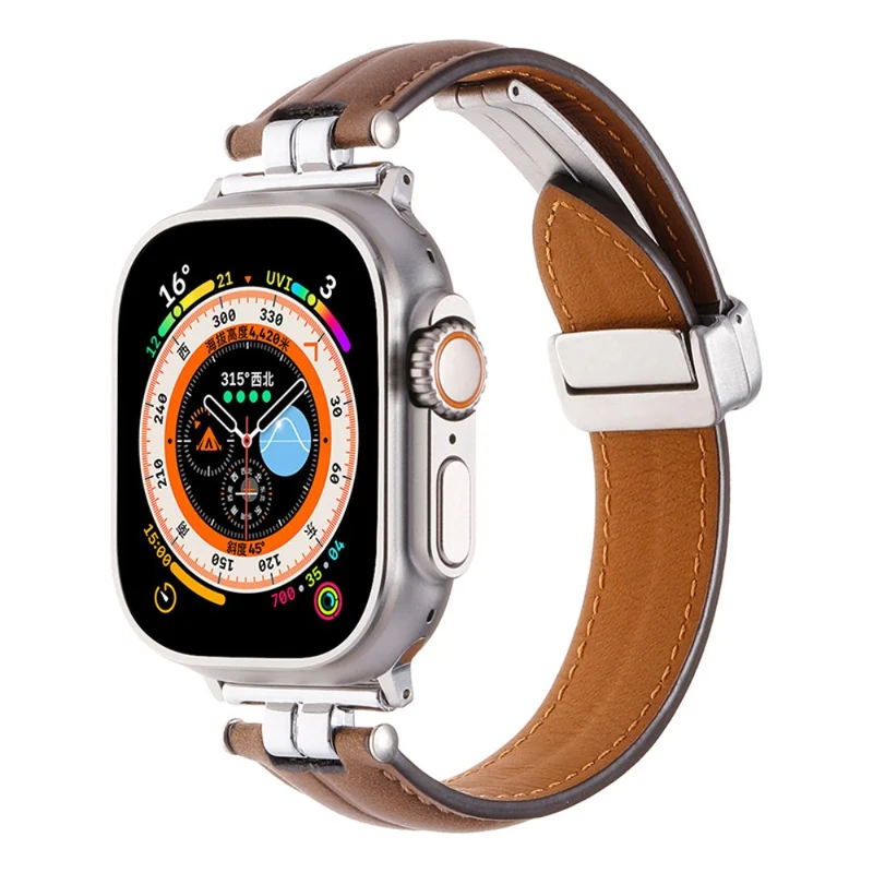 Apple Watch Series 41mm - 40mm - 38mm Universal Watch Band Crazy Horse Texture Strap - Ginger+Black Buckle Buckle