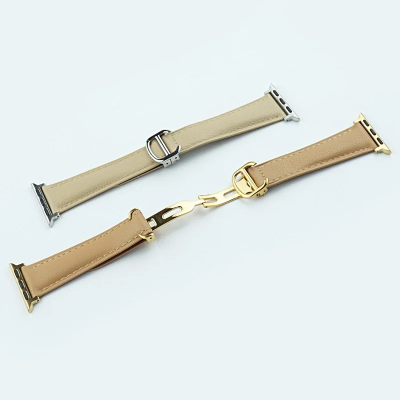 Apple Watch Series 41mm / 40mm / 38mm Cowhide Leather Watch Strap Replacement Watch Band - Milk Tea