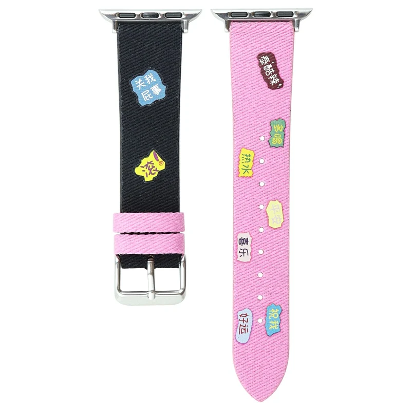 Apple Watch 41mm / 40mm / 38mm Watch Band Canvas Strap Replacement - Black+Pink