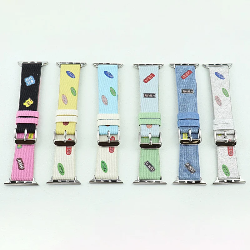 Apple Watch 41mm / 40mm / 38mm Watch Band Canvas Strap Replacement - Black+Pink