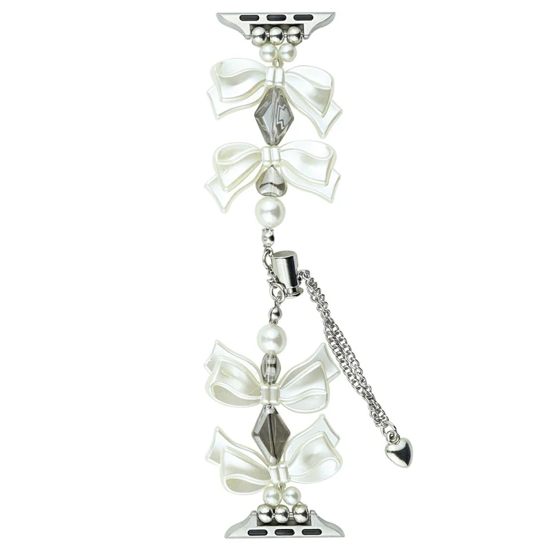 Apple Watch 41mm / 40mm / 38mm Wrist Watch Pearls Band - White Bow+Pearls