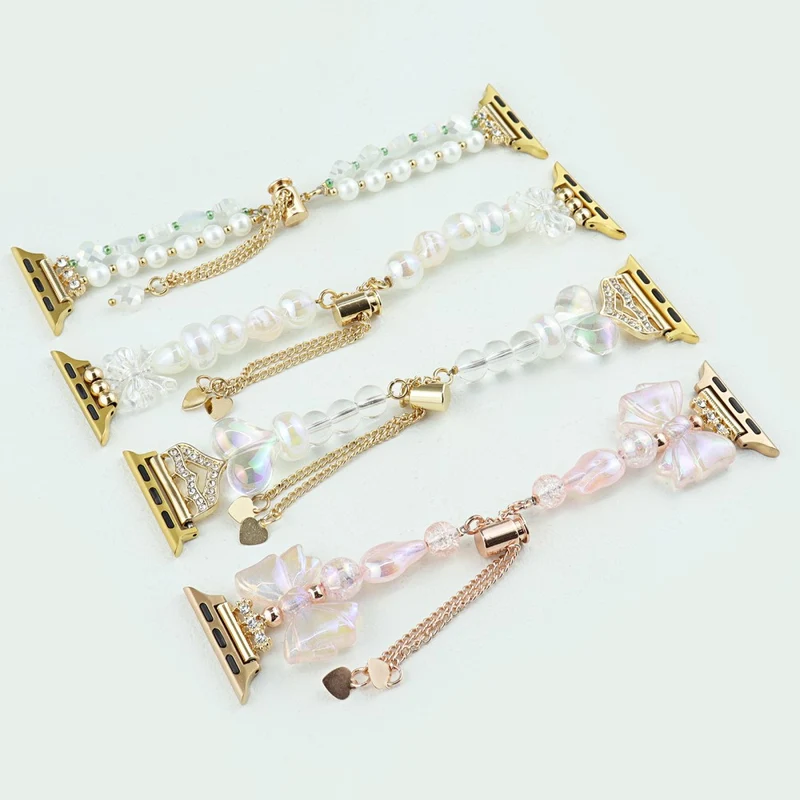 Apple Watch 41mm / 40mm / 38mm Wrist Watch Pearls Band - White Bow+Pearls