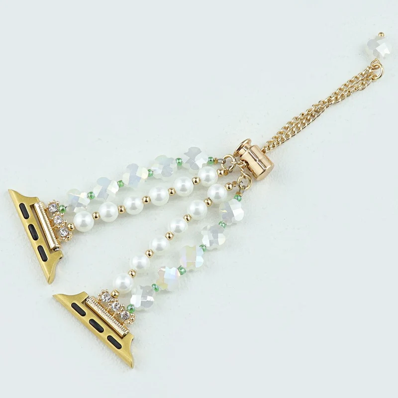 Apple Watch 41mm / 40mm / 38mm Wrist Watch Pearls Band - White Bow+Pearls