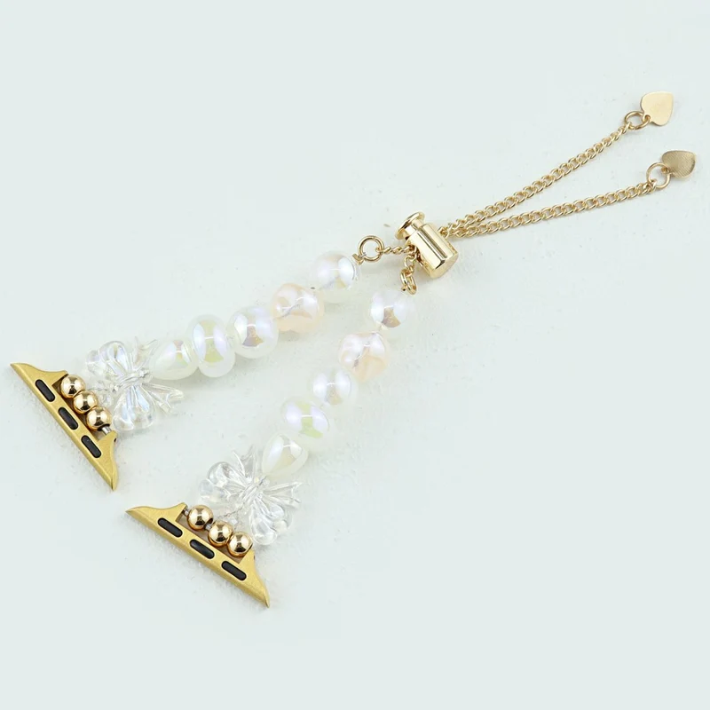 Apple Watch 41mm / 40mm / 38mm Wrist Watch Pearls Band - White Bow+Pearls