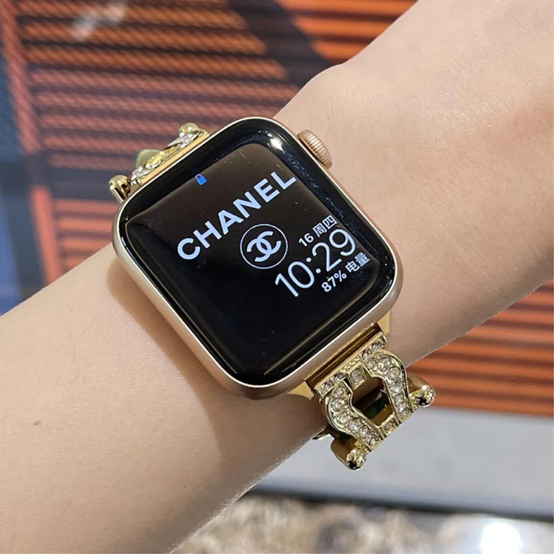 Apple Watch Series 41mm - 40mm - 38mm Universal Watch Band Cowhide Leather Strap - Green / Gold Buckle Buckle