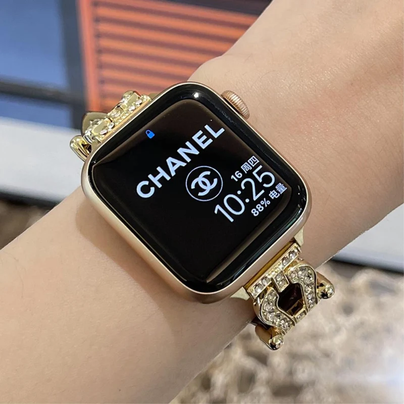 Apple Watch Series 41mm - 40mm - 38mm Universal Watch Band Cowhide Leather Strap - Green / Gold Buckle Buckle