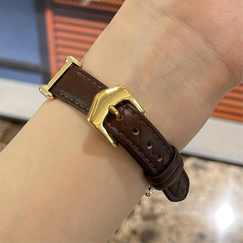 Apple Watch Series 41mm - 40mm - 38mm Universal Watch Band Cowhide Leather Strap - Green / Gold Buckle Buckle