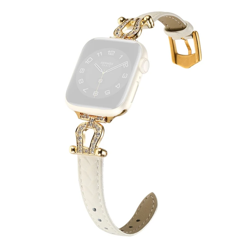 Apple Watch Series 41mm - 40mm - 38mm Universal Watch Band Cowhide Leather Strap - Green / Gold Buckle Buckle