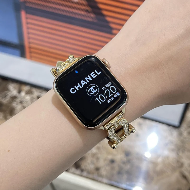 Apple Watch Series 41mm - 40mm - 38mm Universal Watch Band Cowhide Leather Strap - Green / Gold Buckle Buckle