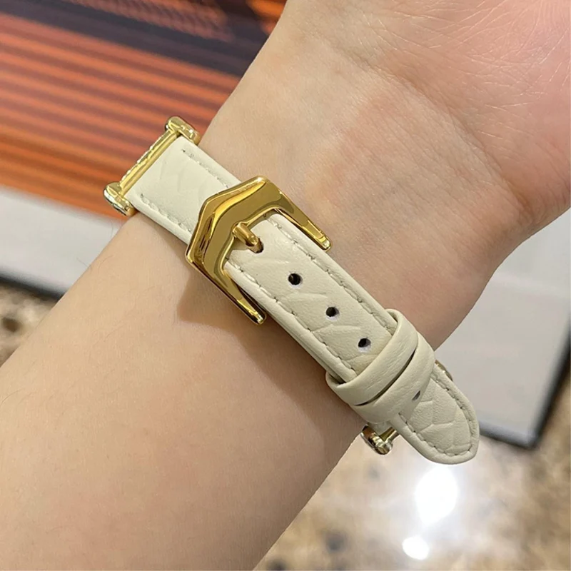 Apple Watch Series 41mm - 40mm - 38mm Universal Watch Band Cowhide Leather Strap - Green / Gold Buckle Buckle