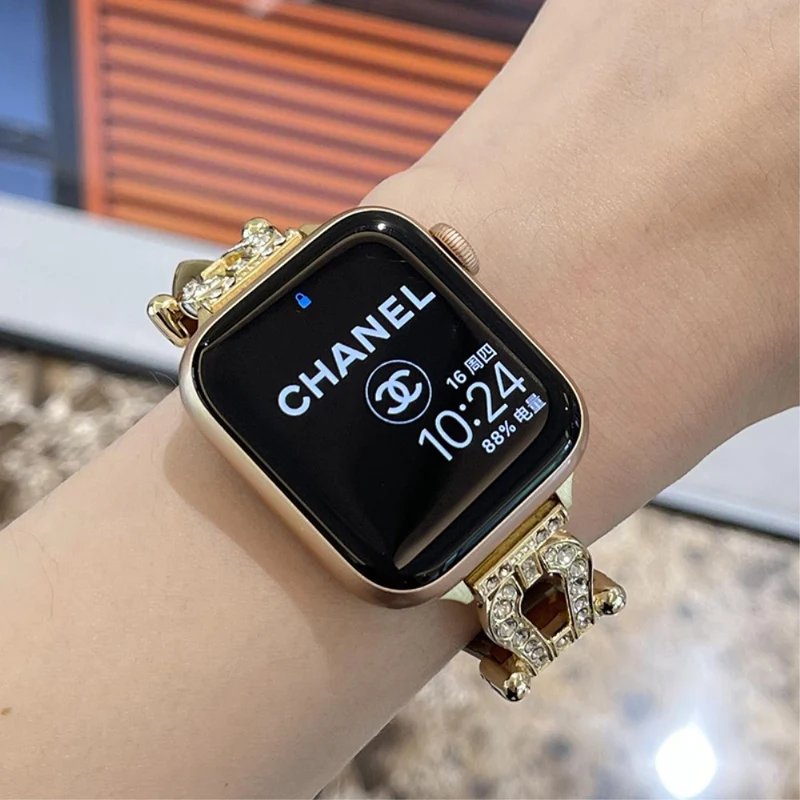 Apple Watch Series 41mm - 40mm - 38mm Universal Watch Band Cowhide Leather Strap - Green / Gold Buckle Buckle
