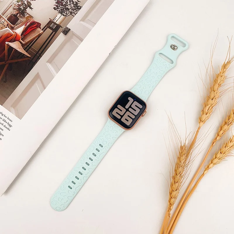 Apple Watch Series 41mm - 40mm - 38mm Universal Flexible Strap Leopard Pattern Watch Band - Turquoise