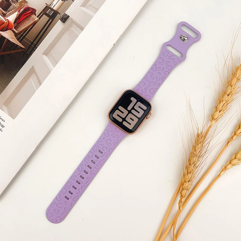 Apple Watch Series 41mm - 40mm - 38mm Universal Flexible Strap Leopard Pattern Watch Band - Turquoise