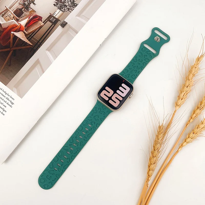 Apple Watch Series 41mm - 40mm - 38mm Universal Flexible Strap Leopard Pattern Watch Band - Turquoise