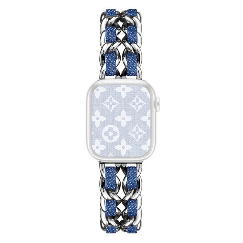 Apple Watch Series 41mm - 40mm - 38mm Universal Chain Style Watch Band - Silver+Light Denim