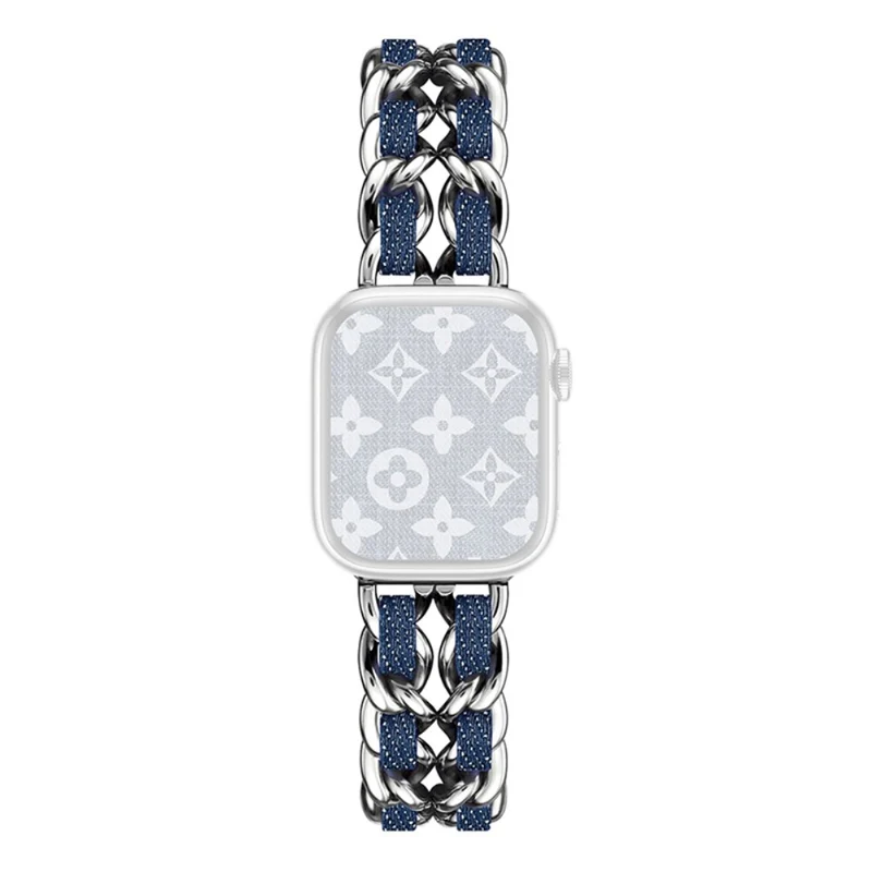 Apple Watch Series 41mm - 40mm - 38mm Universal Chain Style Watch Band - Silver+Light Denim