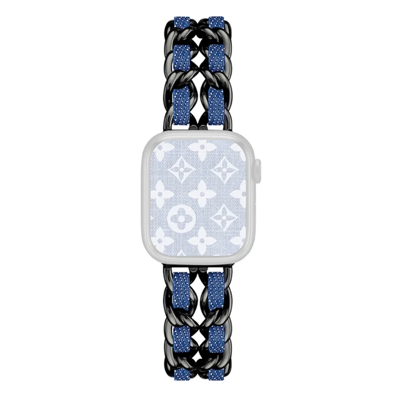 Apple Watch Series 41mm - 40mm - 38mm Universal Chain Style Watch Band - Silver+Light Denim