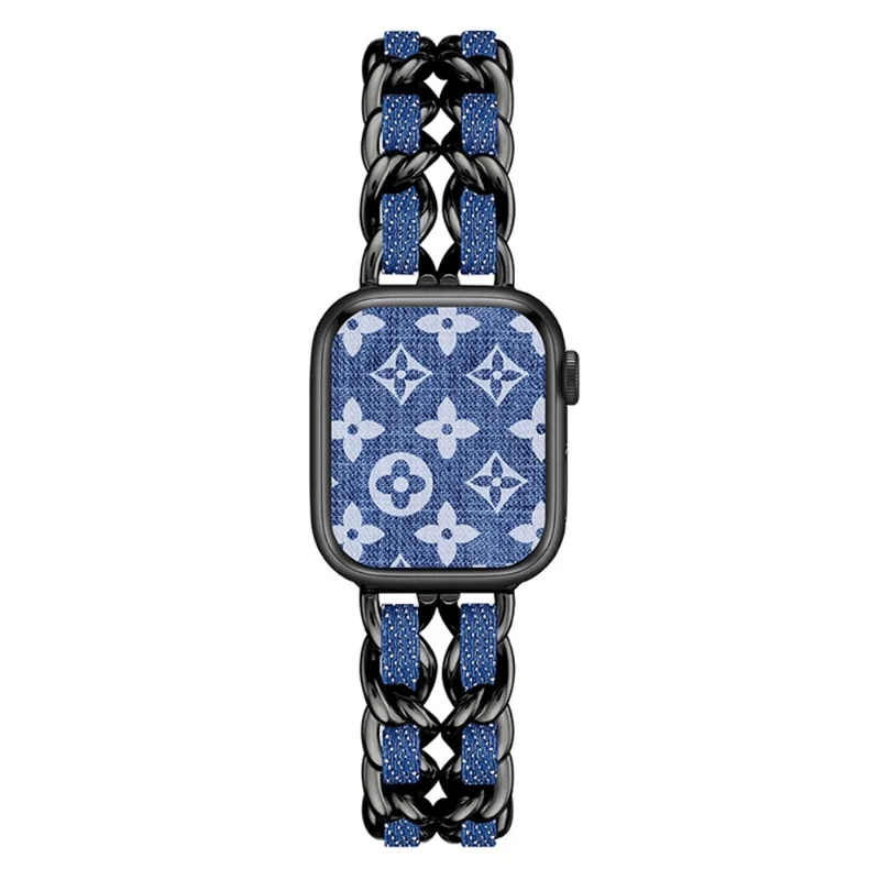 Apple Watch Series 41mm - 40mm - 38mm Universal Chain Style Watch Band - Silver+Light Denim