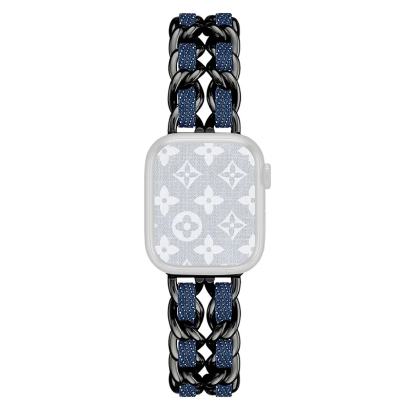 Apple Watch Series 41mm - 40mm - 38mm Universal Chain Style Watch Band - Silver+Light Denim