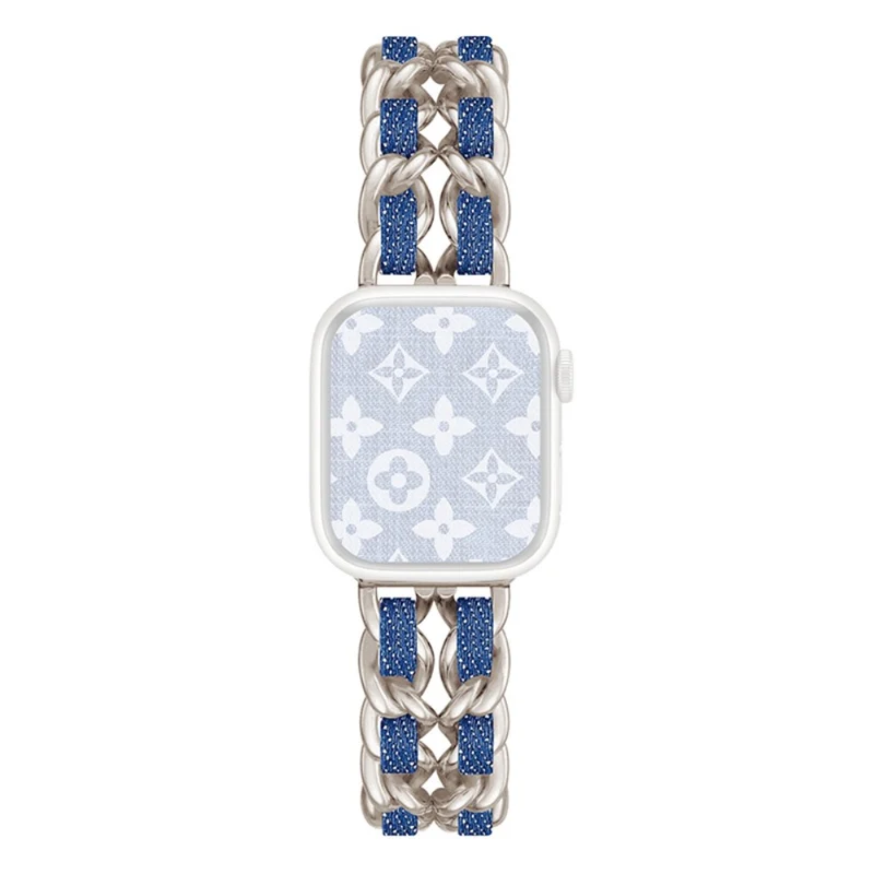 Apple Watch Series 41mm - 40mm - 38mm Universal Chain Style Watch Band - Silver+Light Denim