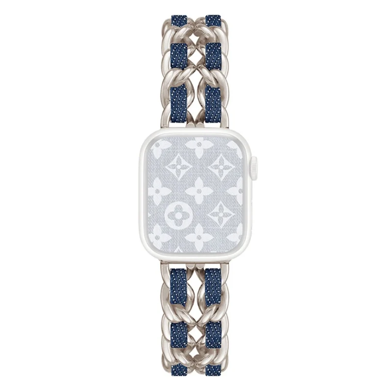 Apple Watch Series 41mm - 40mm - 38mm Universal Chain Style Watch Band - Silver+Light Denim