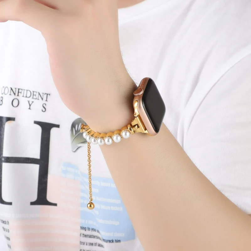 Apple Watch Series 41mm / 40mm / 38mm Metal Watch Band Pearls Bracelet