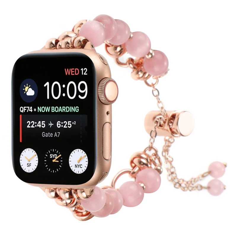 Apple Watch Series 41mm / 40mm / 38mm Pearls Watch Strap Chain Band - Pink Pearl / Rose Gold