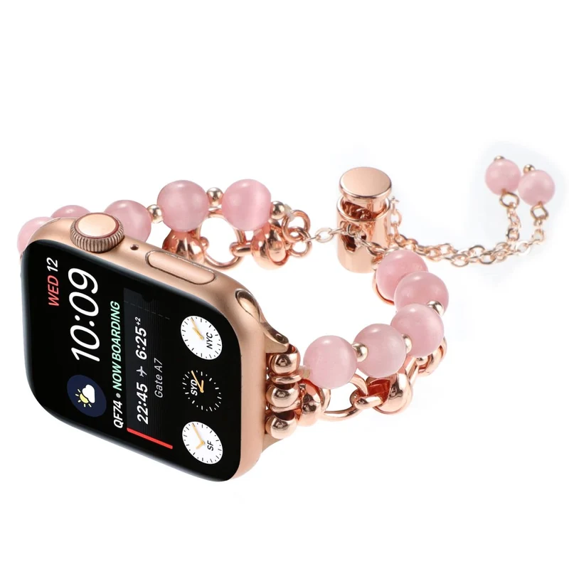 Apple Watch Series 41mm / 40mm / 38mm Pearls Watch Strap Chain Band - Pink Pearl / Rose Gold