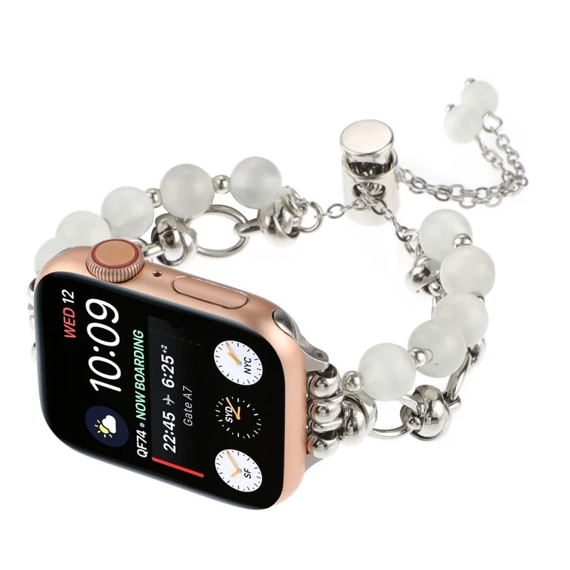 Apple Watch Series 41mm / 40mm / 38mm Pearls Watch Strap Chain Band - Pink Pearl / Rose Gold