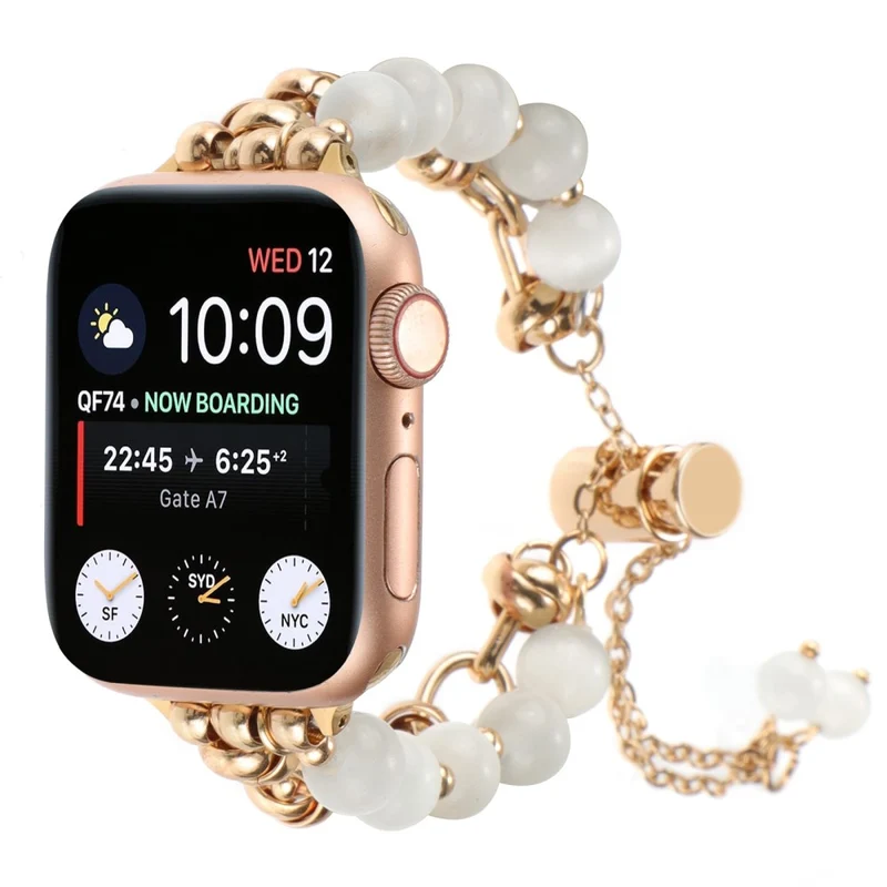 Apple Watch Series 41mm / 40mm / 38mm Pearls Watch Strap Chain Band - Pink Pearl / Rose Gold