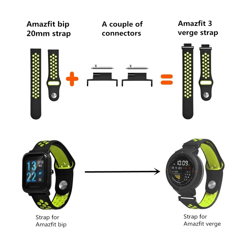 1 Pair Huami Amazfit 3 Verge / Verge Lite ABS Connector 14mm to 20mm Spring Bars Connector Watch Band Adapter