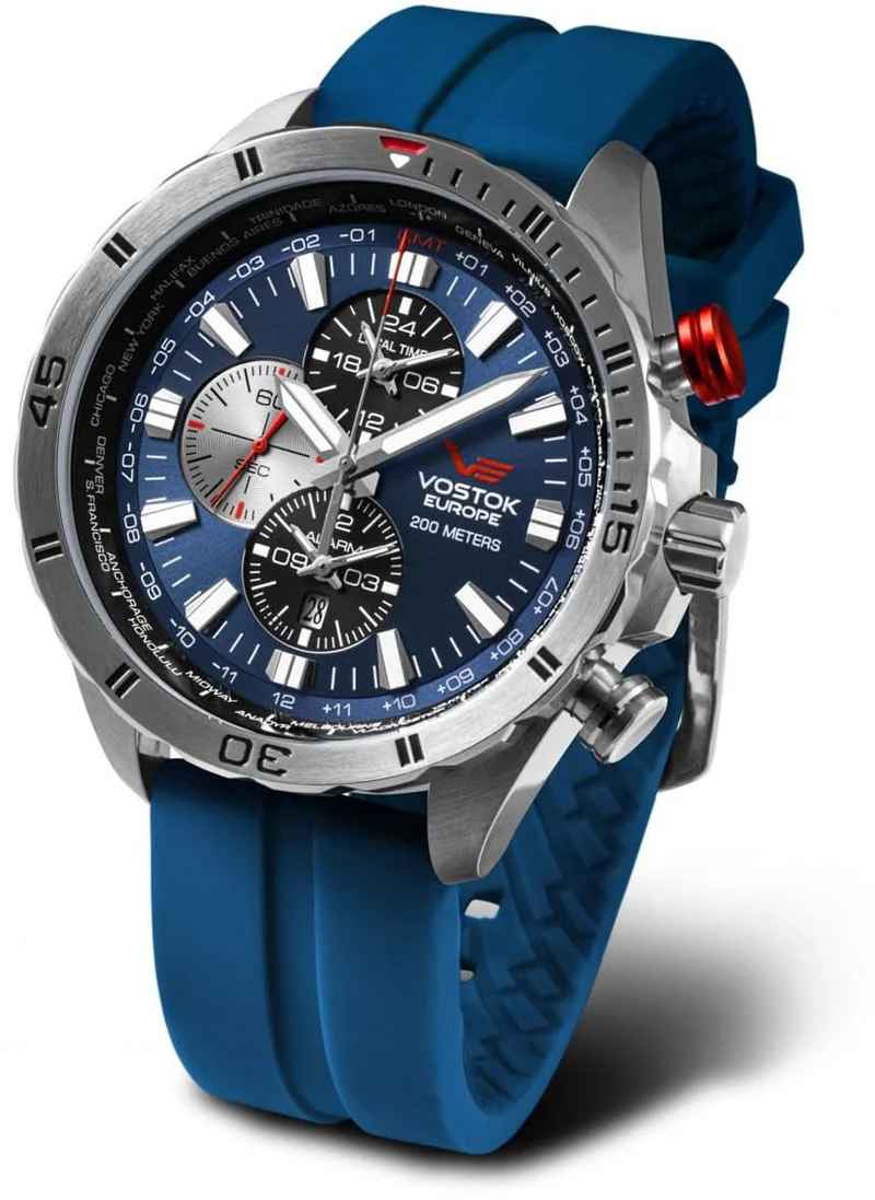 Vostok Europe Almaz YM26-320A652SB Herrenuhr • Weltzeit & Alarm • Robustes K1-Glas