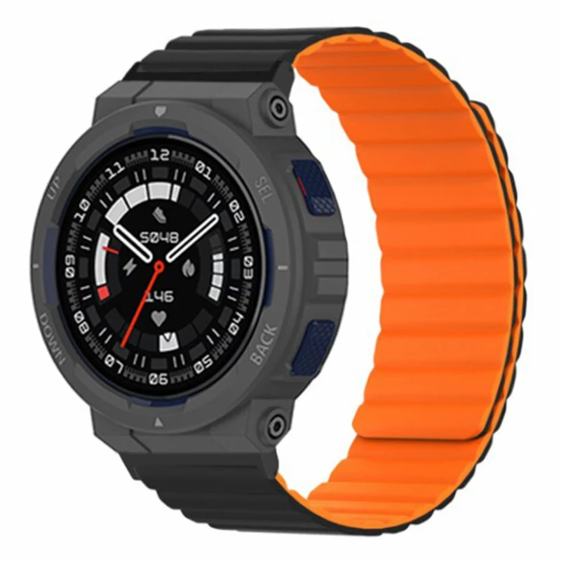 Huami Amazfit Active Edge (A2212) Magnetic Watch Band Silicone Watch Strap - Black+Orange