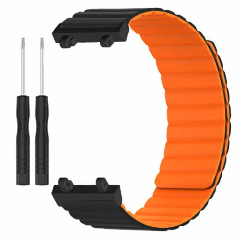 Huami Amazfit Active Edge (A2212) Magnetic Watch Band Silicone Watch Strap - Black+Orange