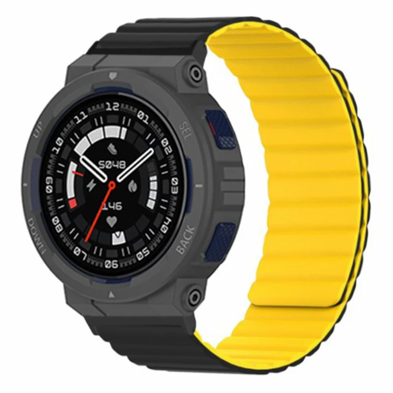 Huami Amazfit Active Edge (A2212) Magnetic Watch Band Silicone Watch Strap - Black+Orange