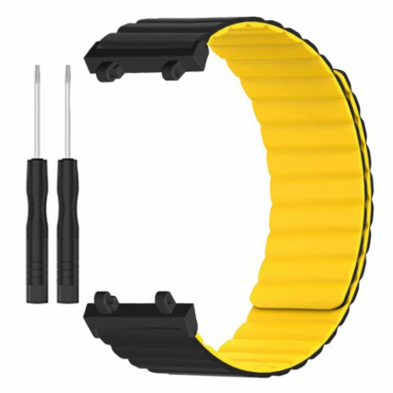 Huami Amazfit Active Edge (A2212) Magnetic Watch Band Silicone Watch Strap - Black+Orange