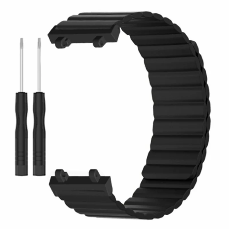 Huami Amazfit Active Edge (A2212) Magnetic Watch Band Silicone Watch Strap - Black+Orange
