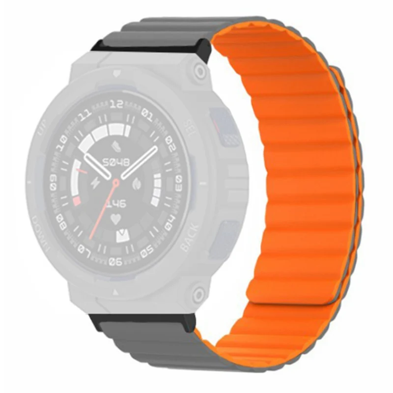 Huami Amazfit Active Edge (A2212) Magnetic Watch Band Silicone Watch Strap - Black+Orange