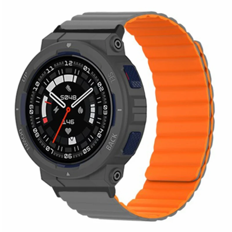 Huami Amazfit Active Edge (A2212) Magnetic Watch Band Silicone Watch Strap - Black+Orange