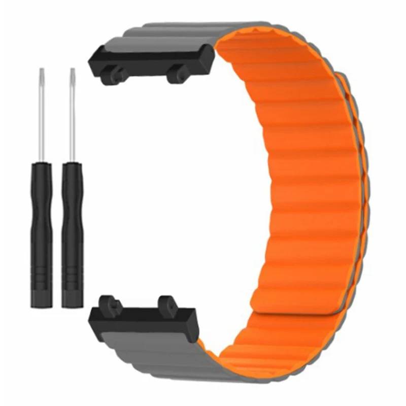Huami Amazfit Active Edge (A2212) Magnetic Watch Band Silicone Watch Strap - Black+Orange