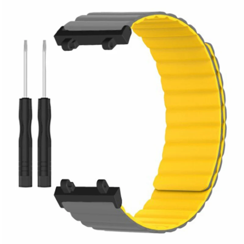 Huami Amazfit Active Edge (A2212) Magnetic Watch Band Silicone Watch Strap - Black+Orange