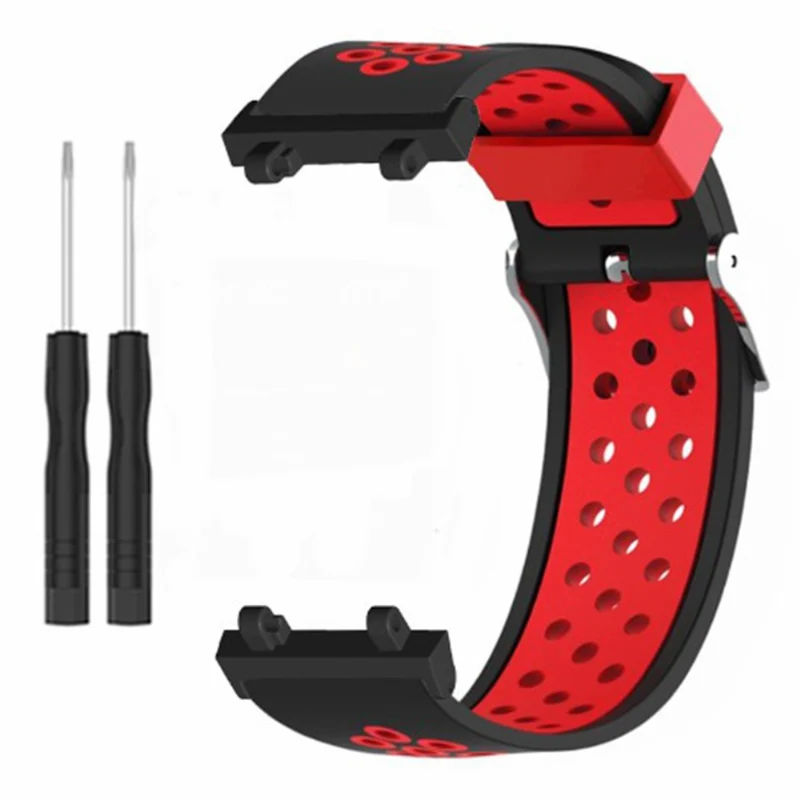 Huami Amazfit Active Edge A2212 Watch Band Dual Color Silicone Wrist Strap - Black+Red