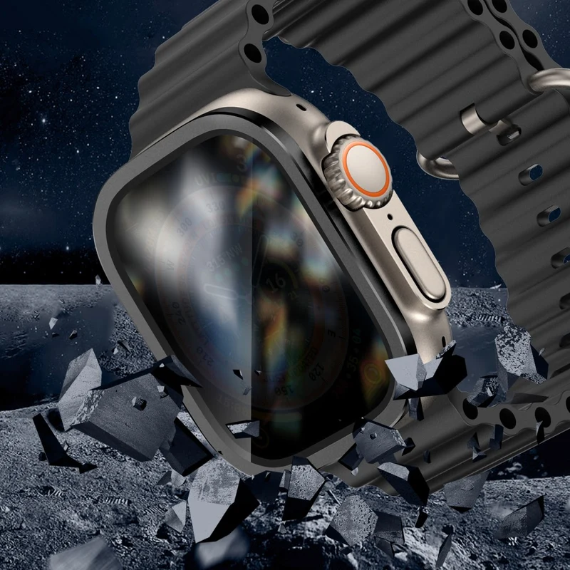 Apple Watch Ultra 49mm / Ultra 2 49mm Aluminum Alloy Watch Case with Anti-spy Tempered Glass Film